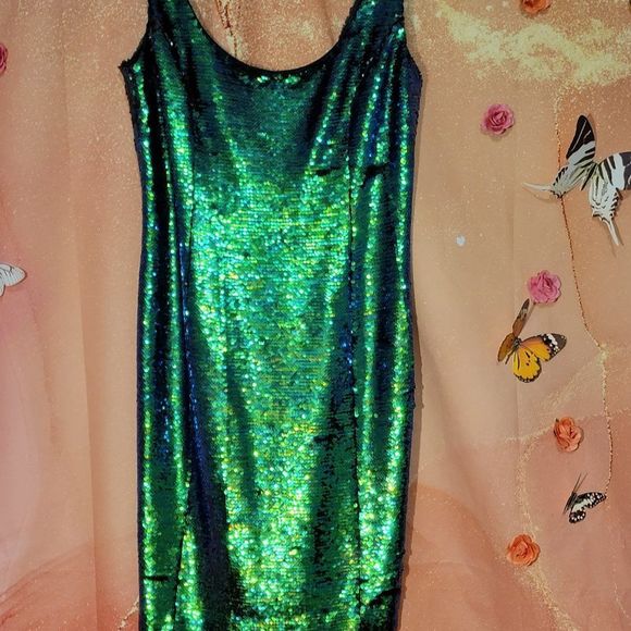 MILLY Green Iridescent Sequin Cocktail Dress - Picture 10 of 11